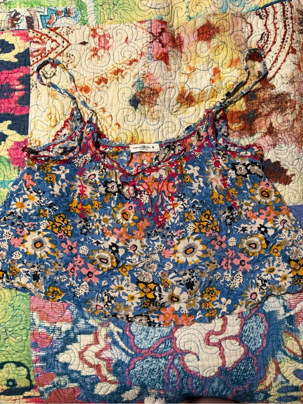 NATURAL LIFE Blue Floral Spaghetti-Strap Tank